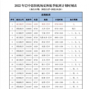 恩阳机场执行夏秋航季航班了！附最新时刻表!