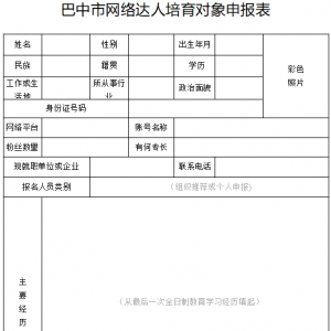 关于征集2022年度巴中市网络达人培育对象的公告